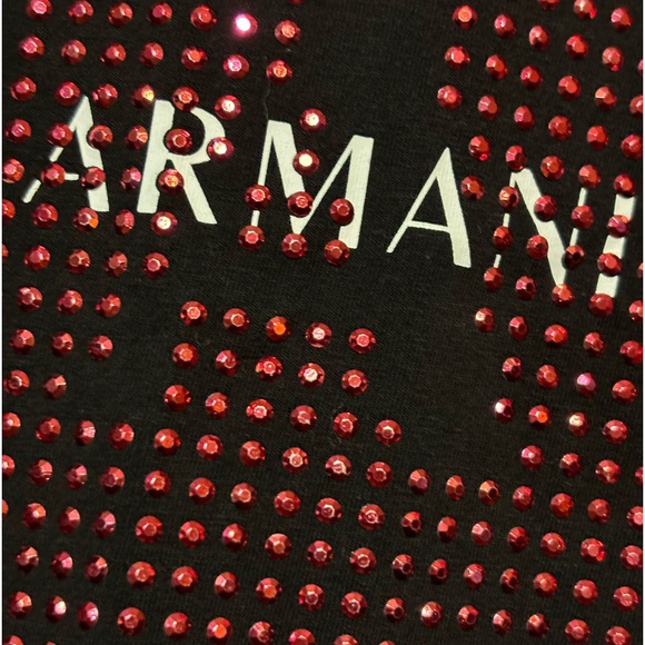 ARMANI EXCHANGE Sequin Logo Black Tee - Picture 6 of 9